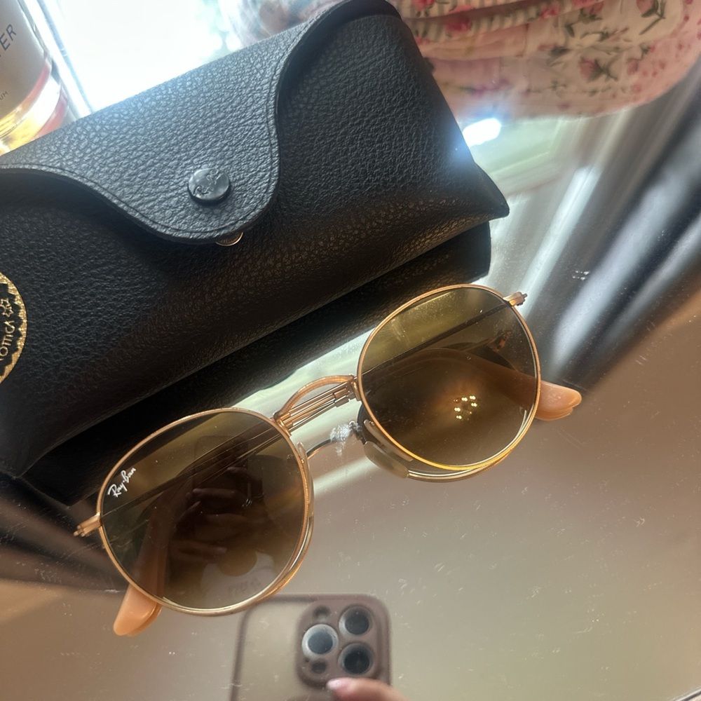 Ray-Ban Gold Circle Frame Gradient Sunglasses with Brown Lenses